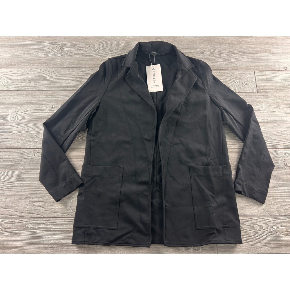 Athleta Eastbound Blazer Black Tencel Blend Open Front Jacket Size 6 NEW
